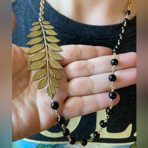 Statement Piece - Beaded and Gold Link Leaf Necklace